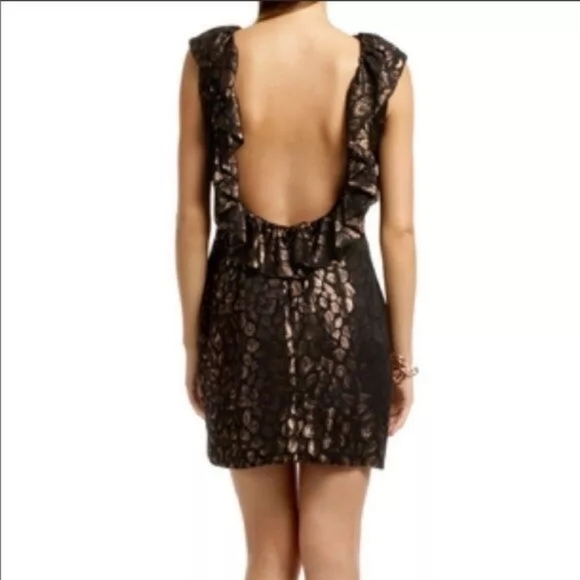 CAMILLA AND MARC Dress Womens 10 Scoop Back Ruffle Leopard Leon Frock Metallic - Picture 1 of 12